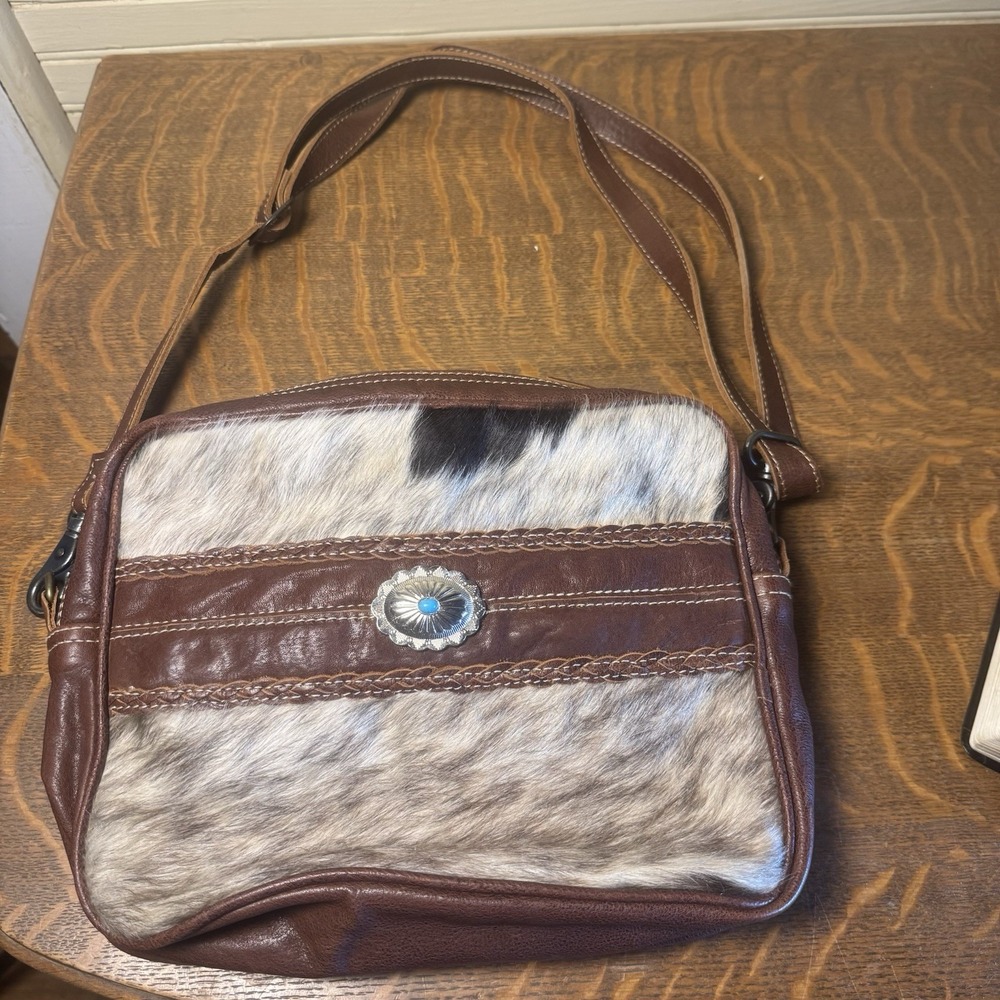 Myra Bag Cowhide Leather Crossbody Shoulder Bag Western Concho Brown